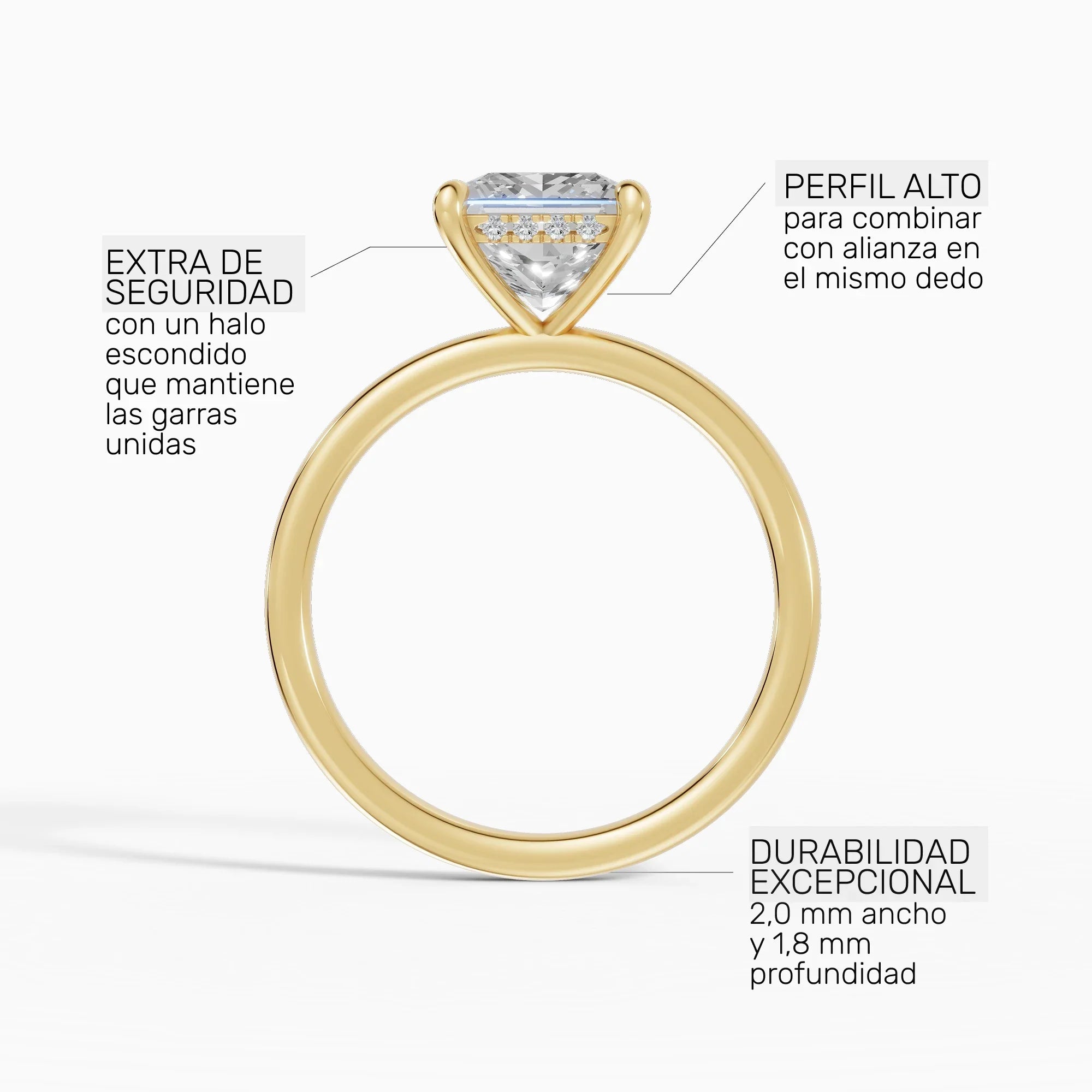 Anillo solitario halo escondido princesa | Pureté