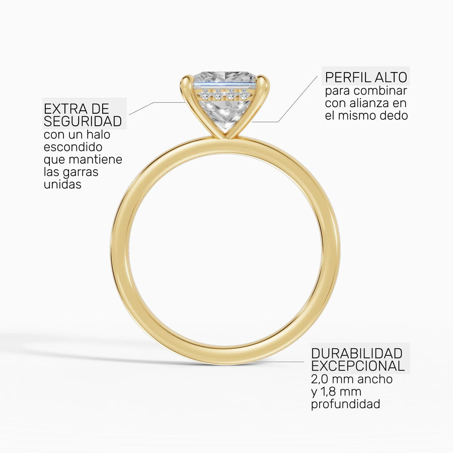 Anillo solitario halo escondido princesa | Pureté — foto 5