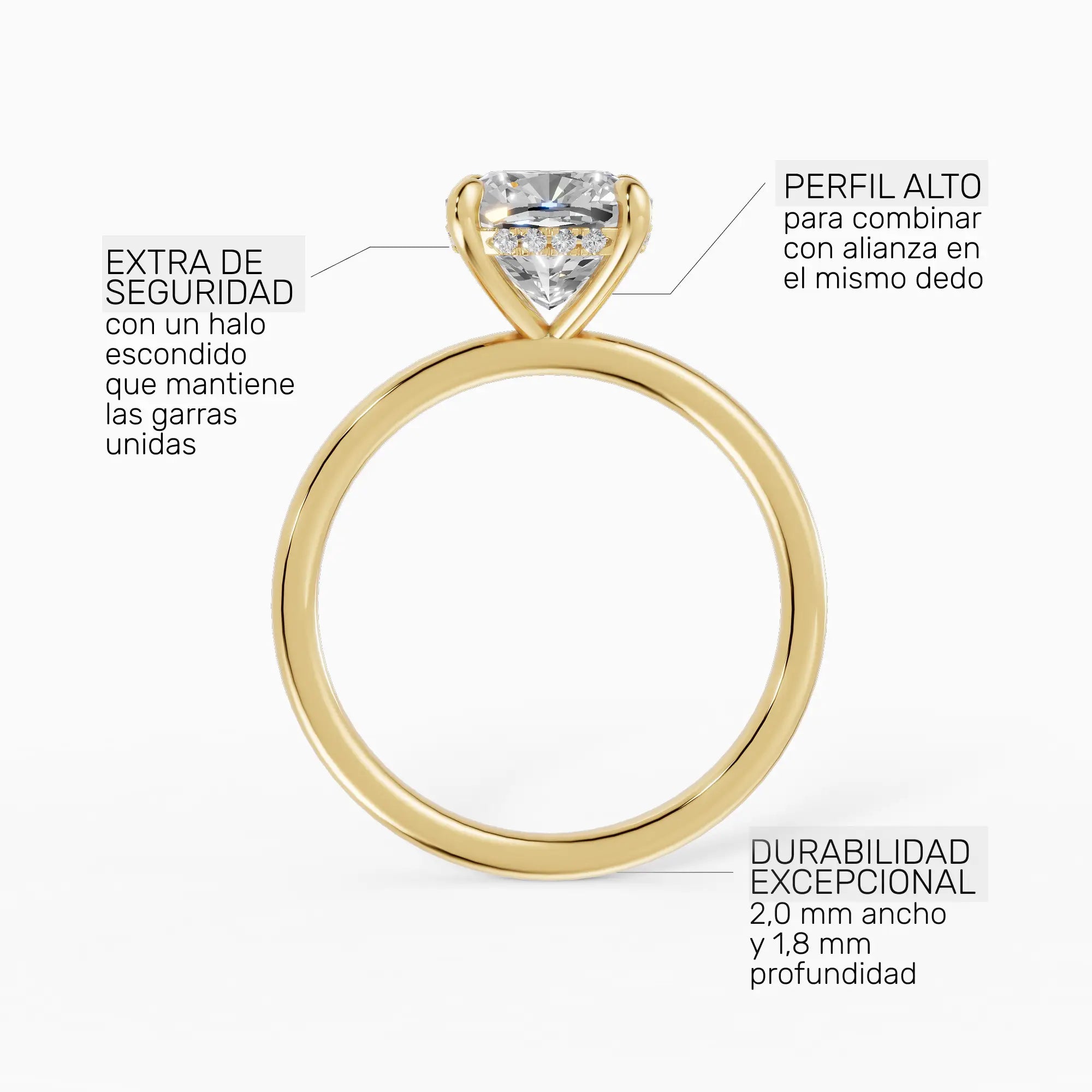 Anillo solitario halo escondido cojín | Liberté