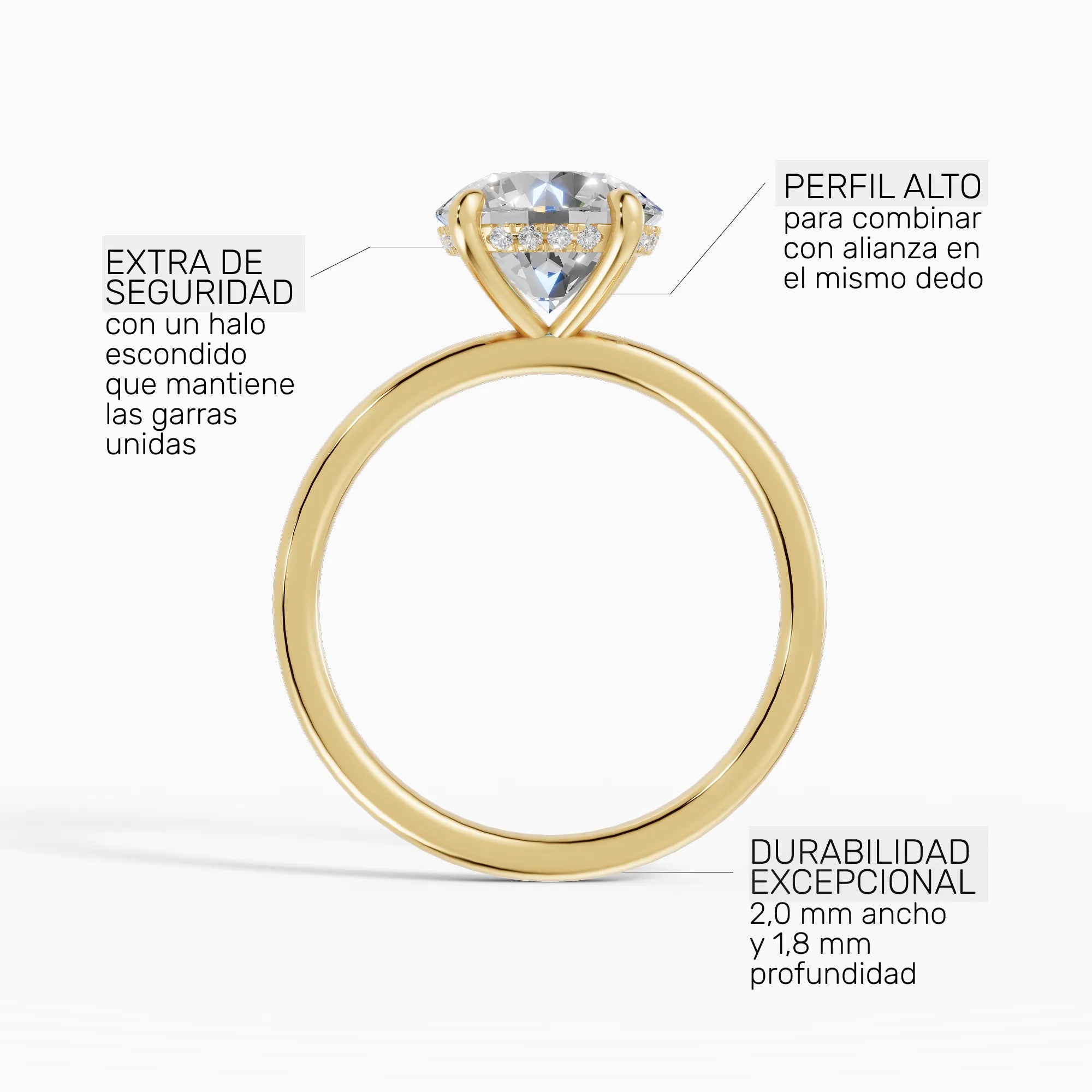 Anillo solitario halo escondido brillante | Vesper
