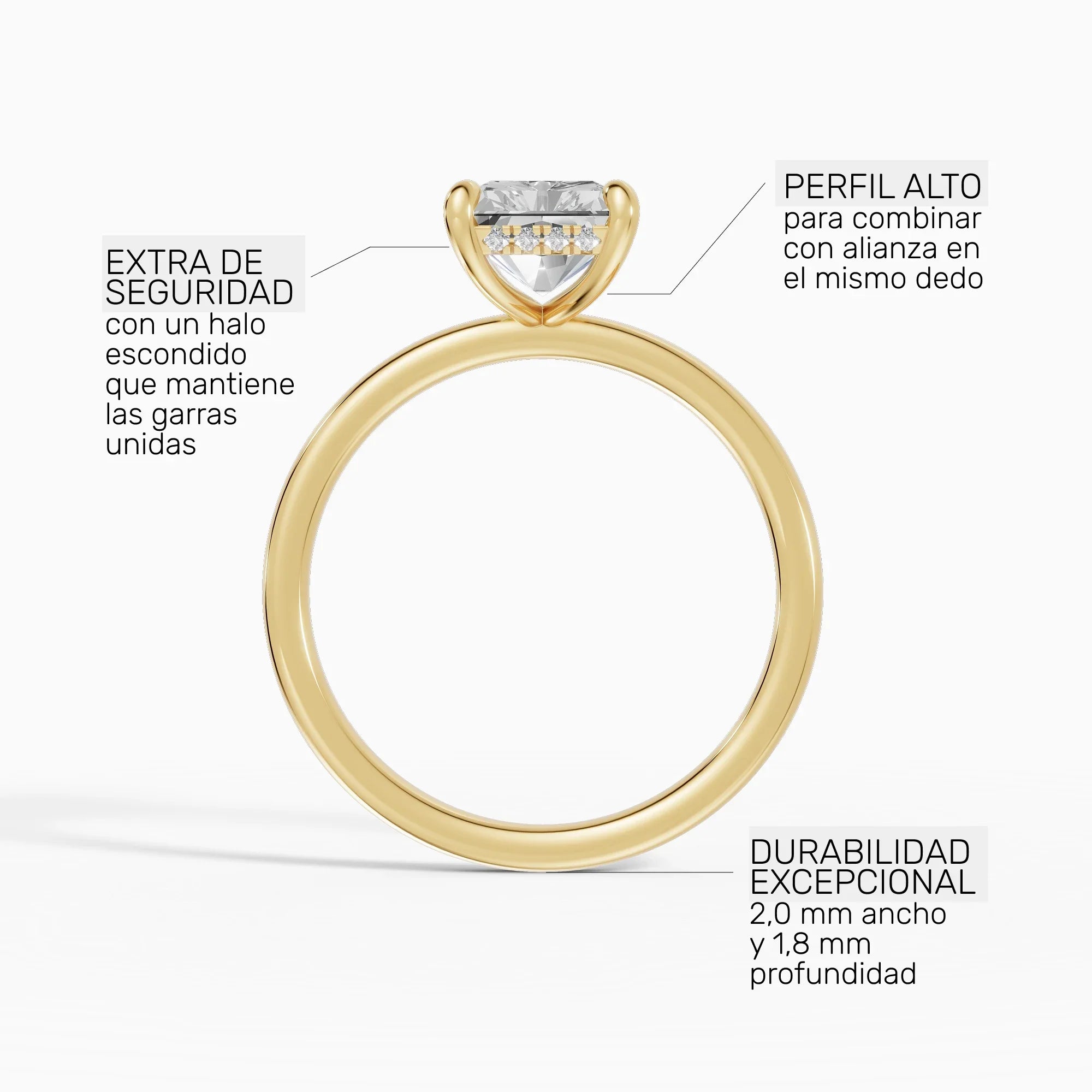 Anillo solitario halo escondido radiante | Grand