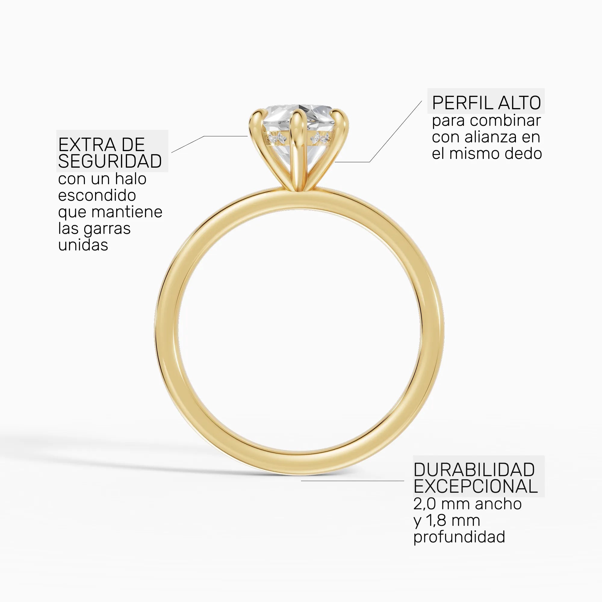 Anillo solitario halo escondido marquesa | Aurum
