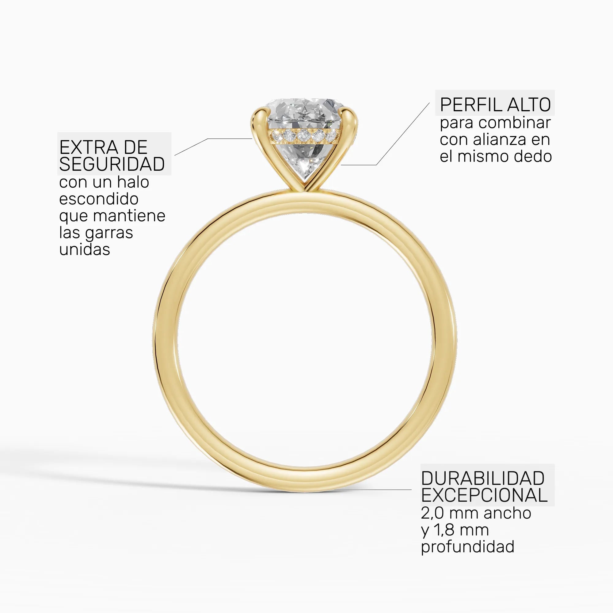 Anillo solitario halo escondido oval | Laurel