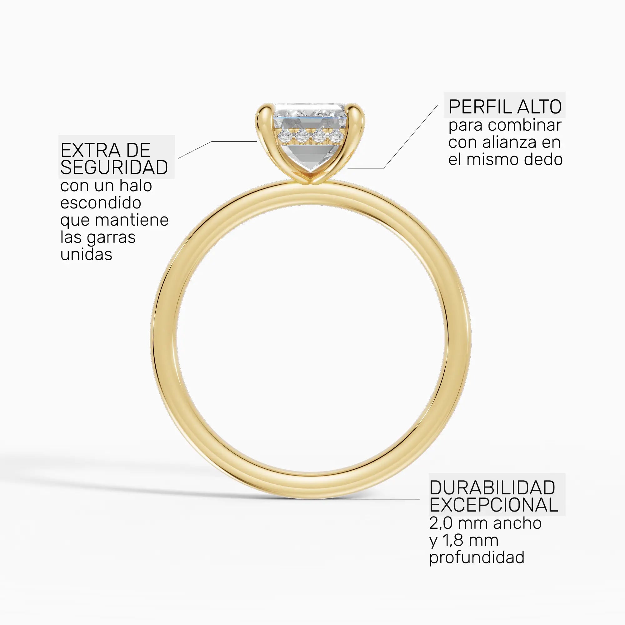 Anillo solitario halo escondido esmeralda | Rêve